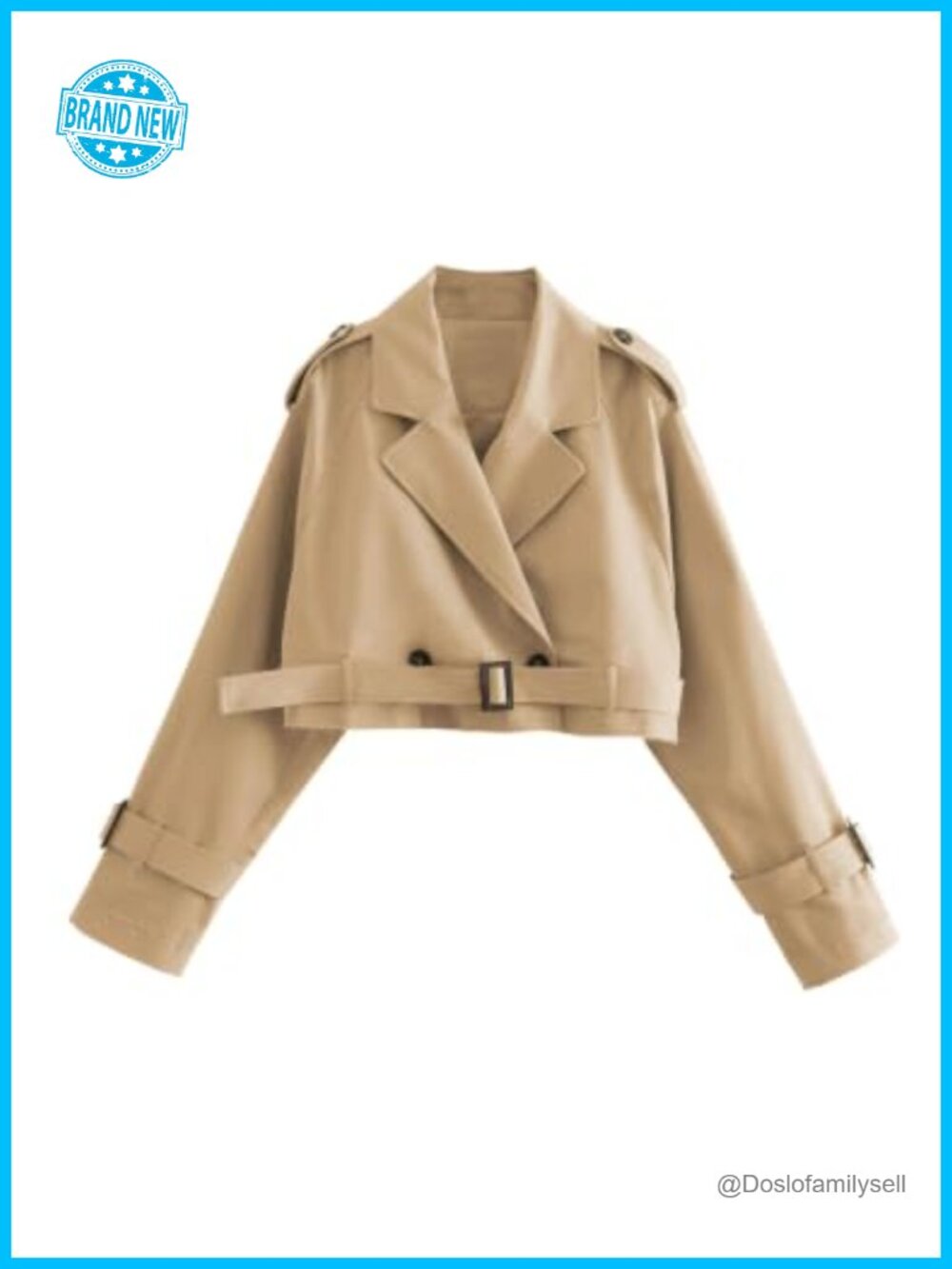 Women's Cropped Trench Coat Double Breasted Belted Casual Wind Jacket